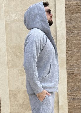 Худі на блискавці чоловіче з преміальної тканини лакоста сіре